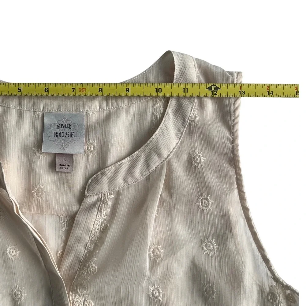 Women's Size Large Sheer Cream Embroidered Tunic Top High Low Boho Festival - Picture 8 of 10